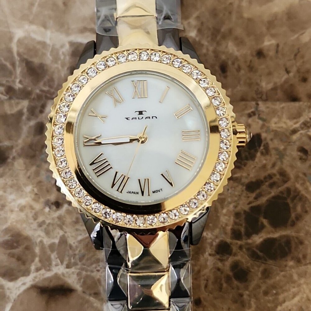 Tavan Charlotte Ladies White Mother of Pearl Watch 9436 Crystal Bezel